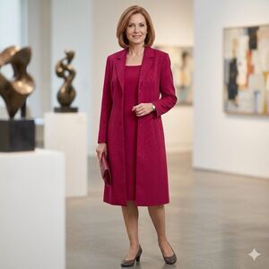 Mary McFadden Dress Suit Classic Career Red Party Business Mature-8